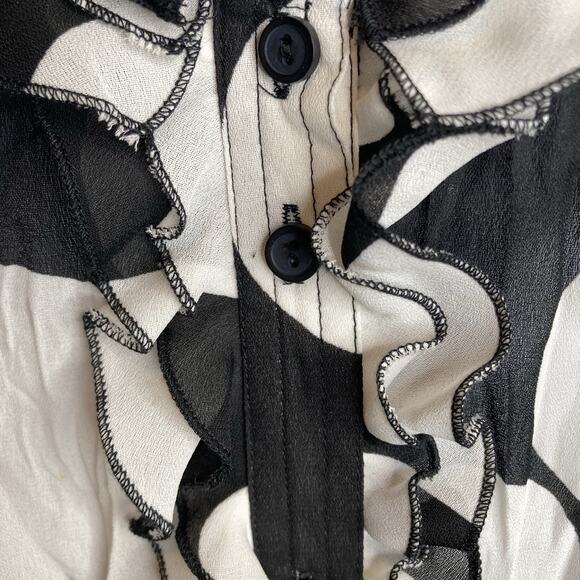 Sunny Leigh Women's Black White Polka Dot Ruffle Blouse Size 2X Boho Artsy Flowy - Picture 8 of 11